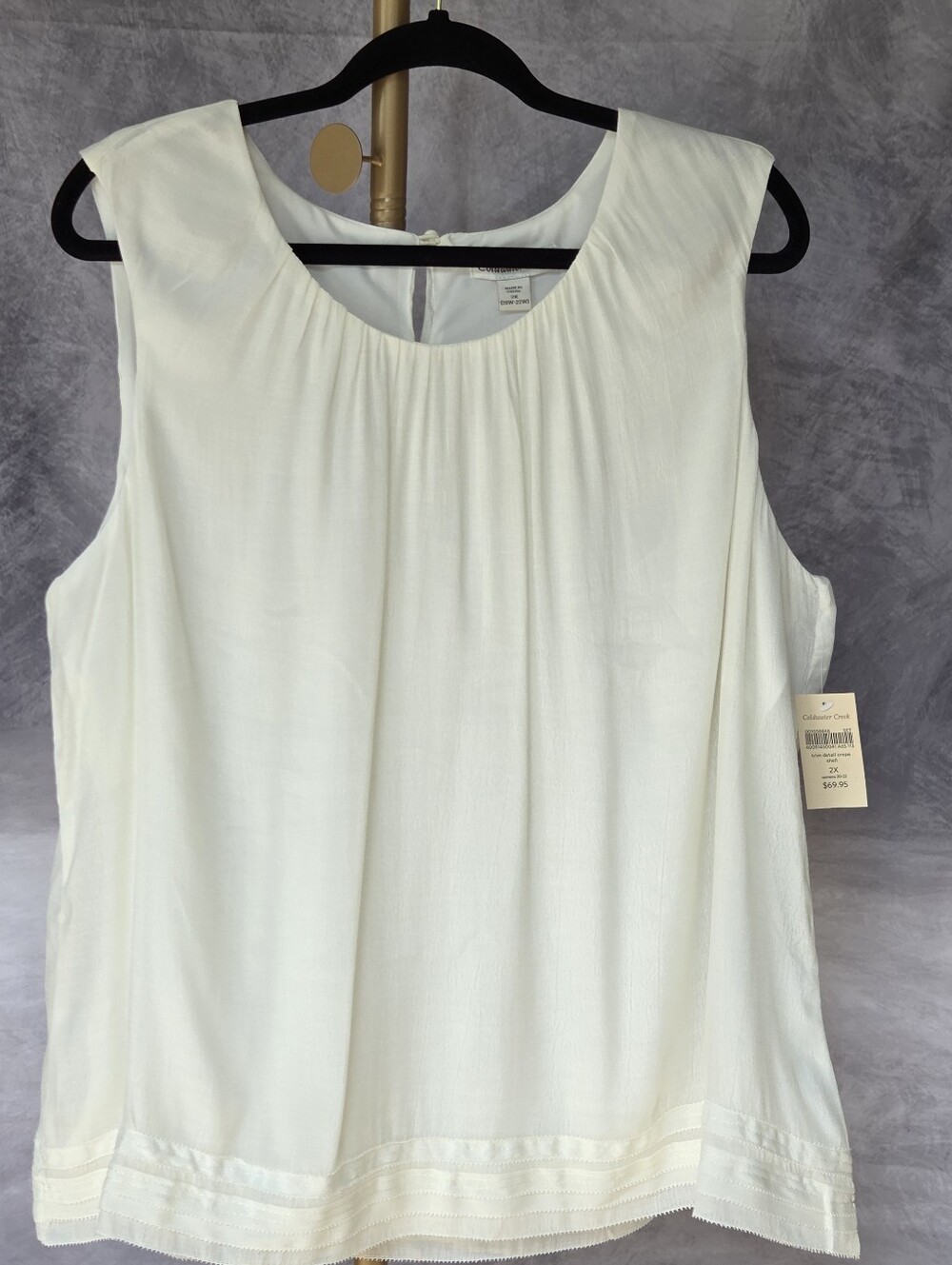 Coldwater Creek Cream Trim Detail Crepe Shell With Ruched Neckline Size 2X - NWT